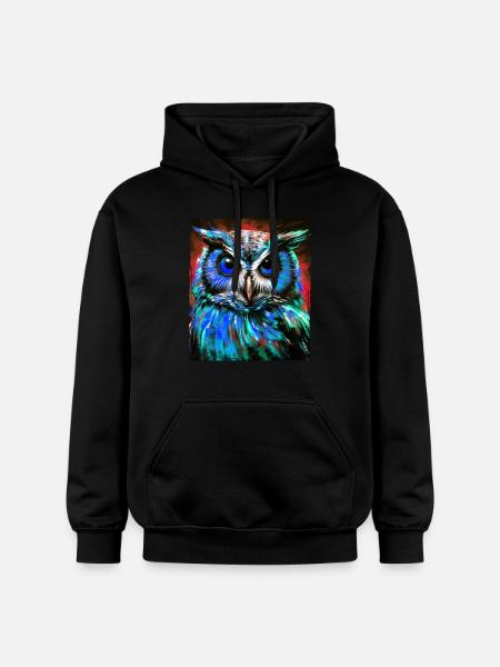 Owl Portrait - Gildan Unisex Softstyle® Midweight Hoodie - black