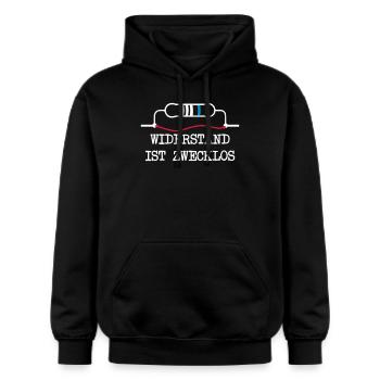 Widerstand ist zwecklos - Gildan Unisex Softstyle® Midweight Hoodie - Schwarz - Vorne - Marisol (170cm) & Nik (191cm)