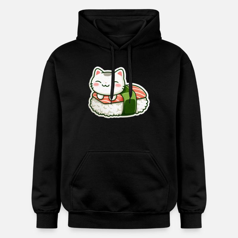 Kawaii Sushi Cat en Roll - Sweat à capuche Softstyle® Gildan Unisexe - noir