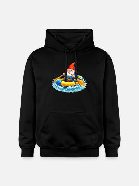 Gartenzwerg im Schlauchboot auf Sommerabenteuer - Gildan Unisex Softstyle® Midweight Hoodie - Schwarz