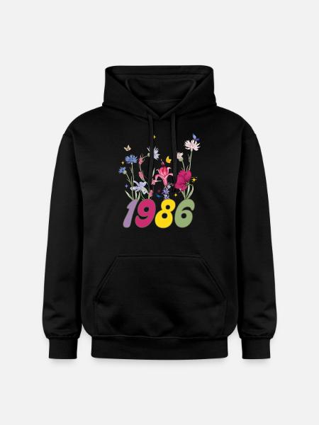 Year of birth 1986 wildflowers - Gildan Unisex Softstyle® Midweight Hoodie - black