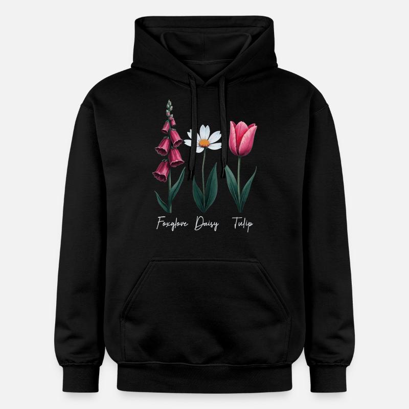 Foxglove Daisy Tulip Floral - Sweat à capuche Softstyle® Gildan Unisexe - noir