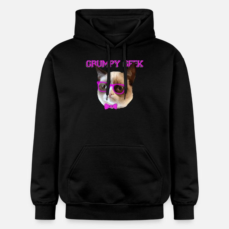 Grincheux mignon Chat Geek cadeau - Sweat à capuche Softstyle® Gildan Unisexe - noir