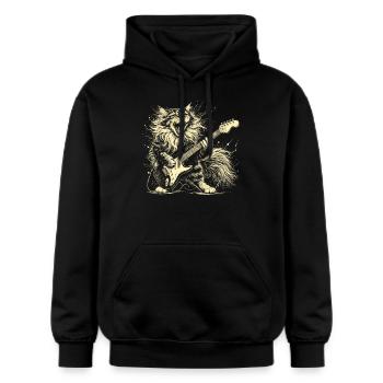 Rock Musik Katze Lustig Humor Geschenkidee - Gildan Unisex Softstyle® Midweight Hoodie - Schwarz - Vorne - Marisol (170cm) & Nik (191cm)