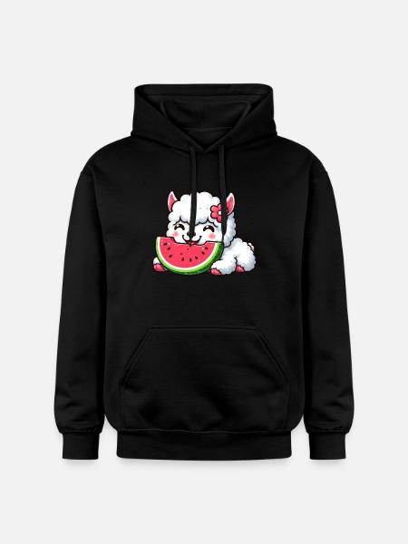 Llama Alpaca Watermelon Cartoon Summer - Gildan Unisex Softstyle® Midweight Hoodie - black