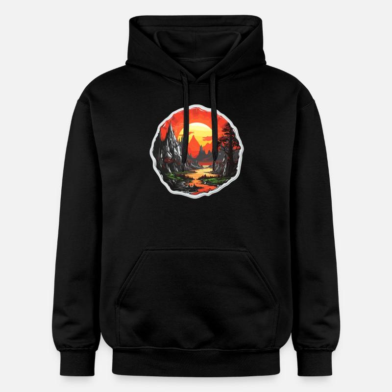 Paysage - Illustration - Sweat à capuche Softstyle® Gildan Unisexe - noir