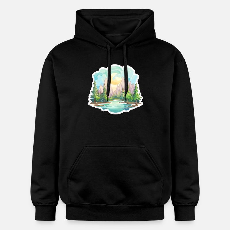 Paysage - Illustration - Sweat à capuche Softstyle® Gildan Unisexe - noir