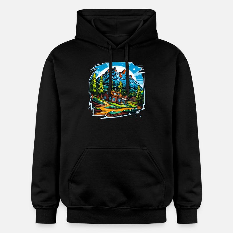 Paysage - Illustration - Sweat à capuche Softstyle® Gildan Unisexe - noir