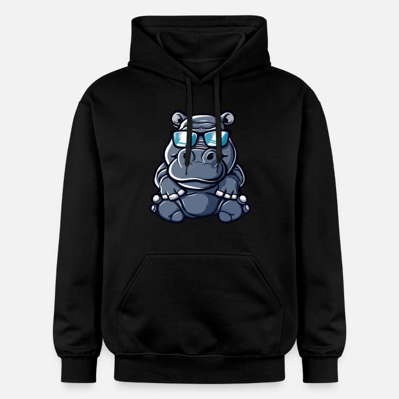 hippopotame bande dessinée cool - Sweat à capuche Softstyle® Gildan Unisexe - noir
