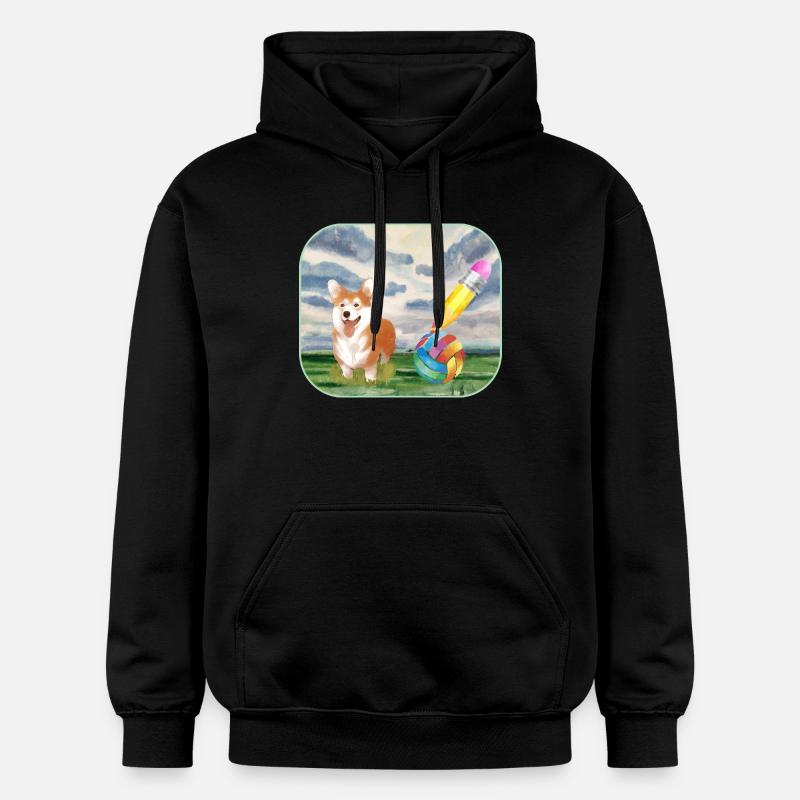 Aquarelle Chien avec Balle - Sweat à capuche Softstyle® Gildan Unisexe - noir