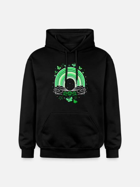 St Patrick's Day rainbow with butterflies - Gildan Unisex Softstyle® Midweight Hoodie - black