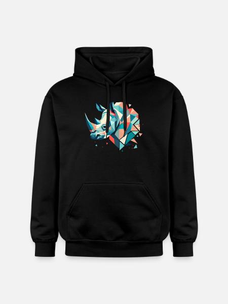 Abstract Rhinoceros – Geometric Strength - Gildan Unisex Softstyle® Midweight Hoodie - black