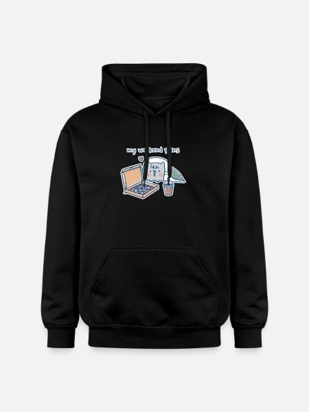 Kawaii Cat with Pizza Design - Gildan Unisex Softstyle® Midweight Hoodie - black
