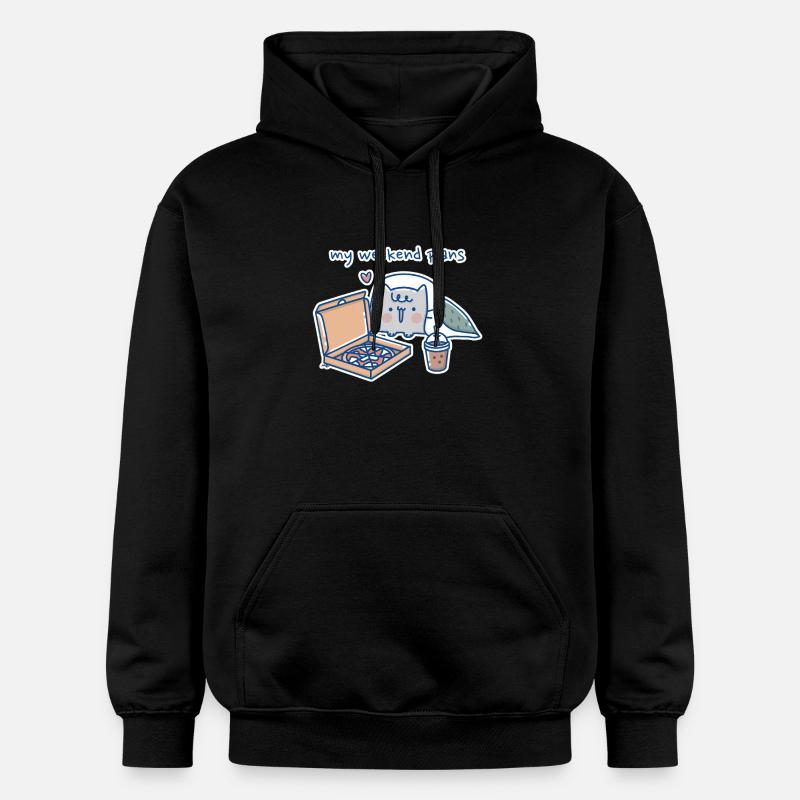 Chat Kawaii avec Pizza Design - Sweat à capuche Softstyle® Gildan Unisexe - noir