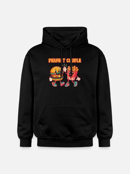 Perfekt par burger og pommes frites sjov illustration - Gildan Softstyle® Midweight unisex-hoodie - sort