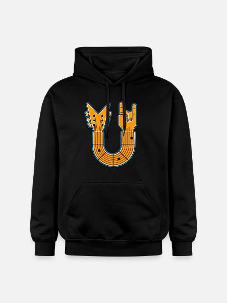 U-Shape Guitar & Rock Hand - Gildan Unisex Softstyle® Midweight Hoodie - black