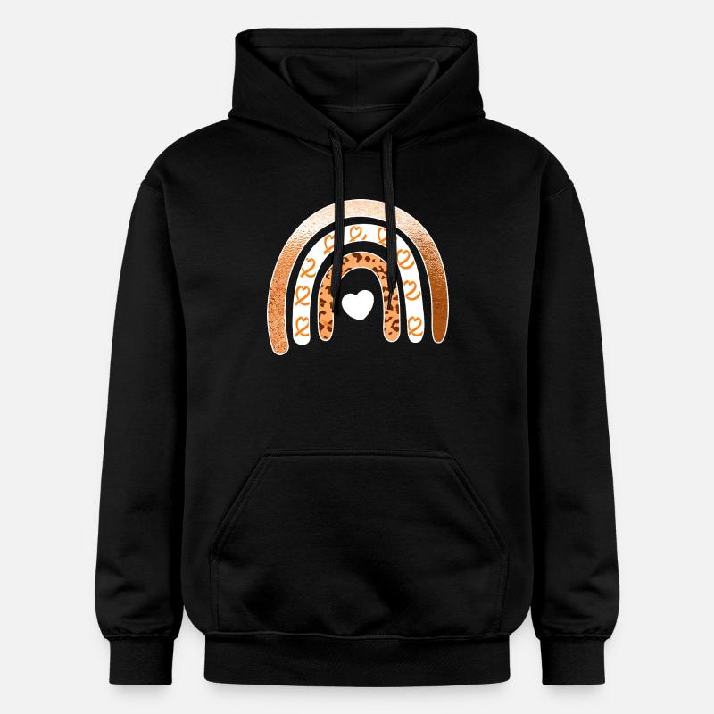 Leopard Rainbow Heart Arc - Gildan Unisex Softstyle® Midweight Hoodie - black