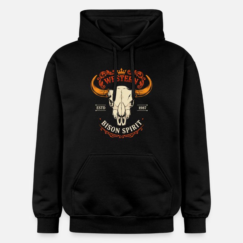 Crâne d’esprit du bison occidental - Sweat à capuche Softstyle® Gildan Unisexe - noir
