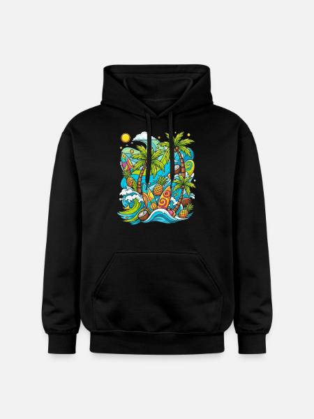 Tropical holiday pattern - Gildan Unisex Softstyle® Midweight Hoodie - black