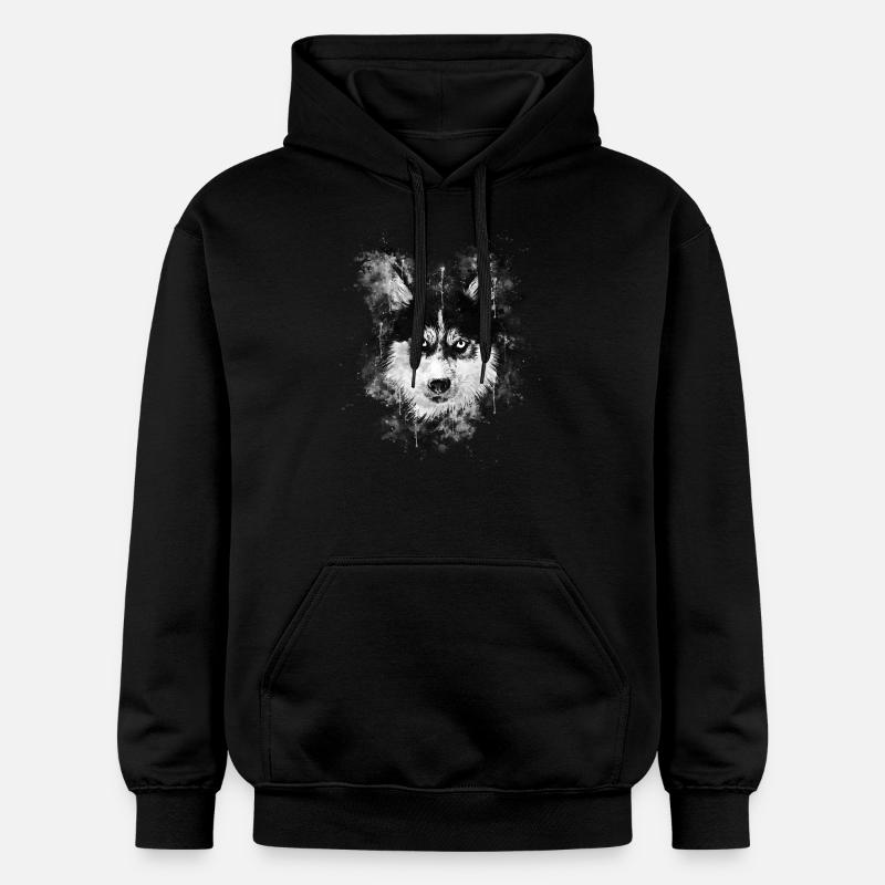 gxp chien husky visage éclaboussures de couleur de l'eau - Sweat à capuche Softstyle® Gildan Unisexe - noir