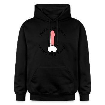 safe sex only - Gildan Unisex Softstyle® Midweight Hoodie - Schwarz - Vorne - Marisol (170cm) & Nik (191cm)