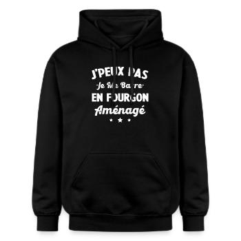 Ich kann nicht selbst in einem Wohnmobil fahren - Gildan Unisex Softstyle® Midweight Hoodie - Schwarz - Vorne - Marisol (170cm) & Nik (191cm)