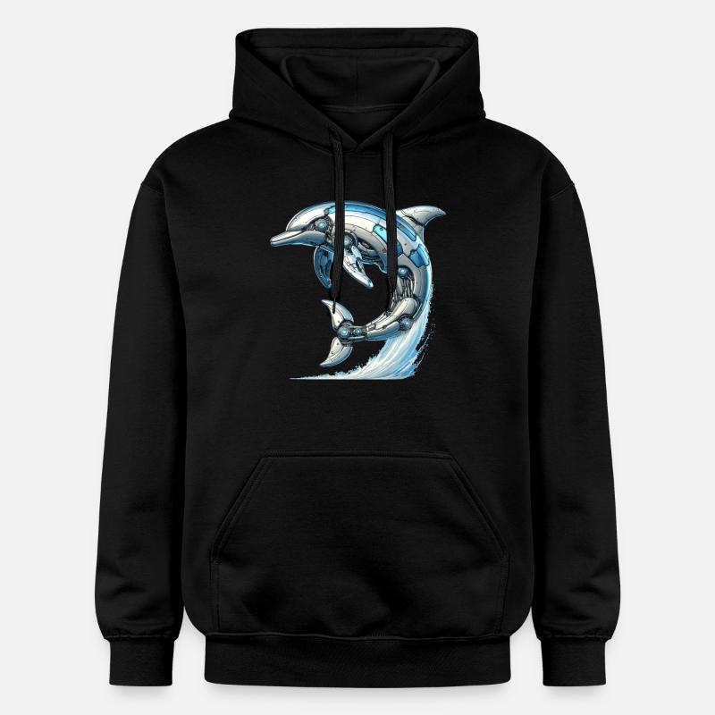 Robot Dauphin, Robot Dauphin - Sweat à capuche Softstyle® Gildan Unisexe - noir