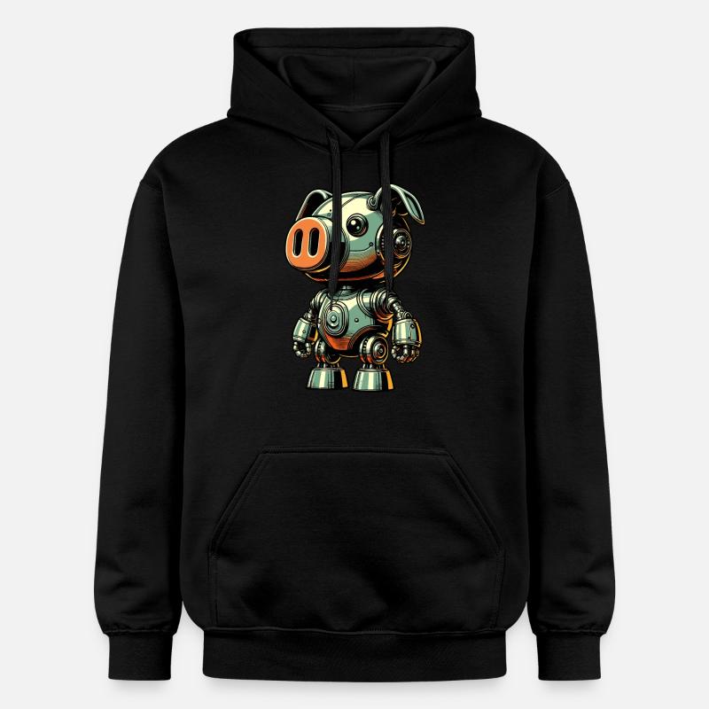 Robot Cochon, Cochon Robot - Sweat à capuche Softstyle® Gildan Unisexe - noir