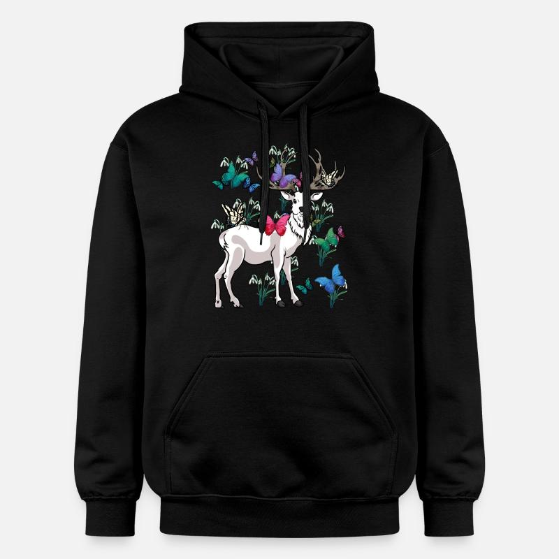 cerfs printemps papillons fleurs nature - Sweat à capuche Softstyle® Gildan Unisexe - noir