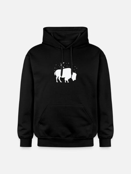 Bison in the moonlight - Gildan Unisex Softstyle® Midweight Hoodie - black