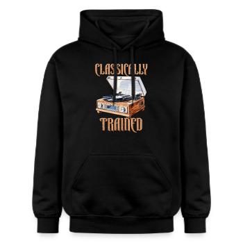 Classically Trained Vintage Schallplattenspieler - Gildan Unisex Softstyle® Midweight Hoodie - Schwarz - Vorne - Marisol (170cm) & Nik (191cm)