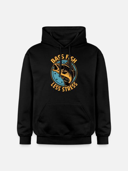 Bassfischen, weniger Stress - Gildan Unisex Softstyle® Midweight Hoodie - Schwarz