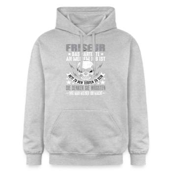 Friseur Friseure Haare Friseur lustig Spruch - Gildan Unisex Softstyle® Midweight Hoodie - Hellgrau meliert - Vorne - Liana (172cm) & Jaron (178cm)