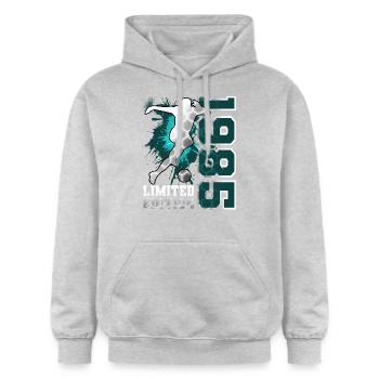 1985 Geboren Fußball Limited Edition Geburtstag - Gildan Unisex Softstyle® Midweight Hoodie - Hellgrau meliert - Vorne - Liana (172cm) & Jaron (178cm)