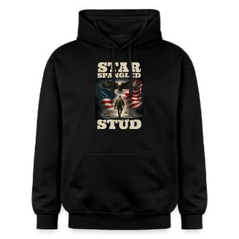 Star Spangled Stud - Patriotischer Look Mit - Gildan Unisex Softstyle® Midweight Hoodie - Schwarz - Vorne - Marisol (170cm) & Nik (191cm)