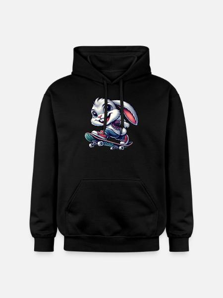 White Rabbit Skateboard Skateboarder Funny - Gildan Unisex Softstyle® Midweight Hoodie - black