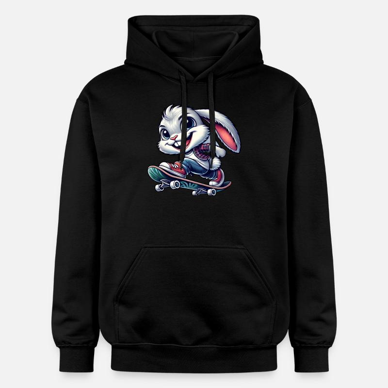Lapin Blanc Skateboard Skateboarder Drôle - Sweat à capuche Softstyle® Gildan Unisexe - noir