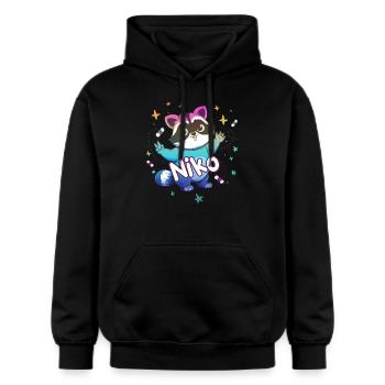 NIKO - Beautiful boy name with cute raccoon - Gildan Unisex Softstyle® Midweight Hoodie - black - Front - Marisol (170cm) & Nik (191cm)