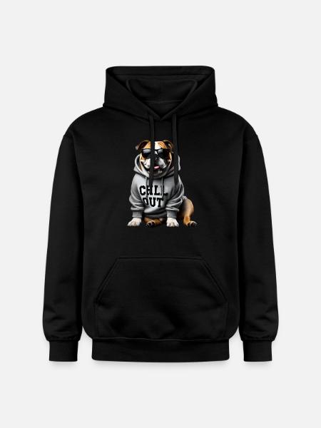 Grappige Engelse Bulldog Dierenliefhebber het Chillen - Gildan uniseks Softstyle® Midweight hoodie - zwart