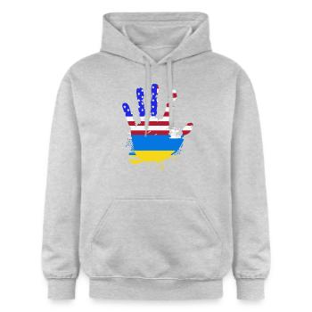 Ukraine - Gildan Unisex Softstyle® Midweight Hoodie - Hellgrau meliert - Vorne - Liana (172cm) & Jaron (178cm)