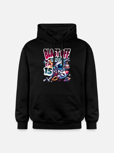 Astronaut 15th Birthday Space - Gildan Unisex Softstyle® Midweight Hoodie - black