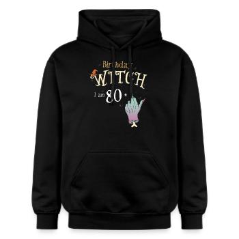 Witch Funny HallowQueen 81st Birthday Halloween - Gildan Unisex Softstyle® Midweight Hoodie - black - Front - Marisol (170cm) & Nik (191cm)