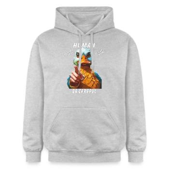 HUMAN BE CAREFUL DANGER LURKS EVERYWHERE - Gildan Unisex Softstyle® Midweight Hoodie - Hellgrau meliert - Vorne - Liana (172cm) & Jaron (178cm)
