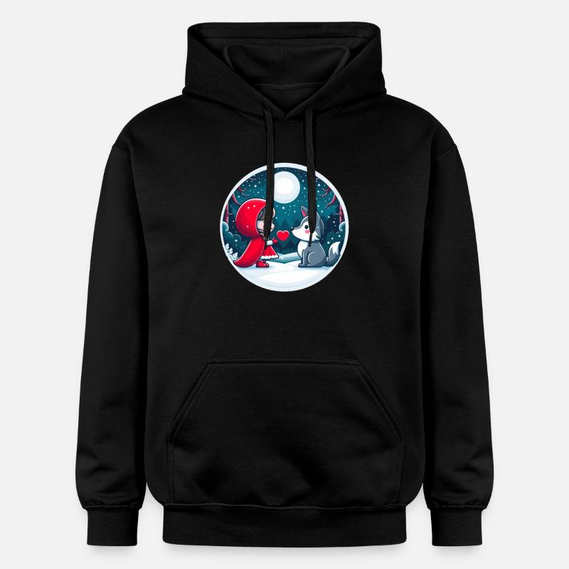 Conte de fées Petit Chaperon Rouge Loup Enfants Coeur Lune Mignon - Sweat à capuche Softstyle® Gildan Unisexe - noir