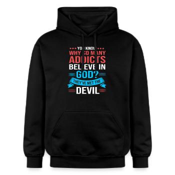 Drogenfrei Sucht Süchtig - Gildan Unisex Softstyle® Midweight Hoodie - Schwarz - Vorne - Marisol (170cm) & Nik (191cm)