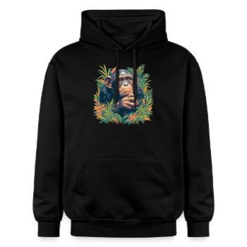 Chimpanzee Schimpansen Schimpanse - Gildan Unisex Softstyle® Midweight Hoodie - Schwarz - Vorne - Marisol (170cm) & Nik (191cm)
