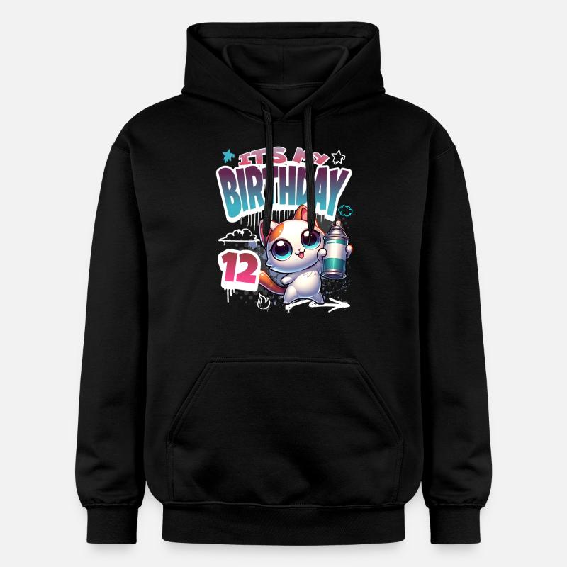12e anniversaire chat graffiti - Sweat à capuche Softstyle® Gildan Unisexe - noir