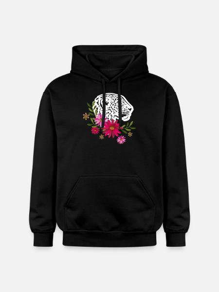 Leopard With Flowers - Gildan Unisex Softstyle® Midweight Hoodie - black