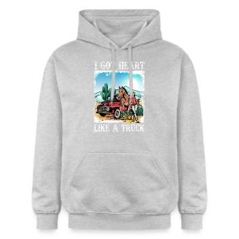 Ich habe ein Herz wie ein Truck - Gildan Unisex Softstyle® Midweight Hoodie - Hellgrau meliert - Vorne - Liana (172cm) & Jaron (178cm)