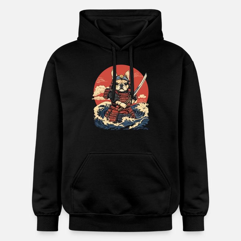 Bouledogue Français Samouraï Guerrier Vagues - Sweat à capuche Softstyle® Gildan Unisexe - noir